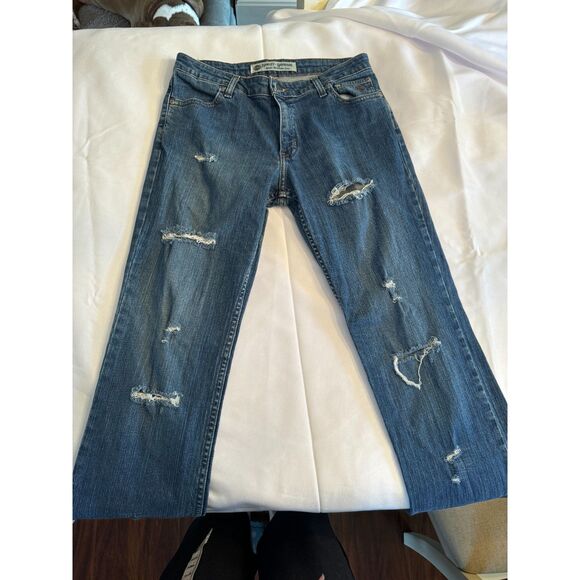 Harley Denim - Harley Davidson distressed women's jeans size 10-12 raw edge hem